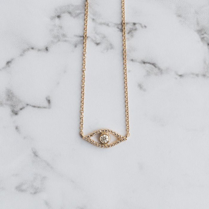 GOLD NECKLACE 14KT GOLD ADJUSTABLE CUT OUT EVIL EYE NECKLACE